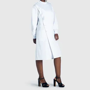 Nuevo elegante desechable blanco médico más delgado uniforme de enfermera puño de punto impermeable media manga corta bata de laboratorio