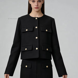 Manteau en laine court à col rond de style français pour femme, nouvelle collection pour la mode d'automne - Product Image 4