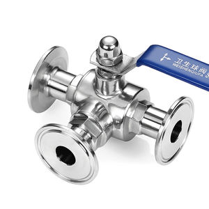 Válvula de Esfera Manual de Conexão Rápida Três Vias em Aço Inoxidável 304/316L para Grau Alimentício Higienico, com Conexão por Braçadeira Tipo T TEE - Product Image 1