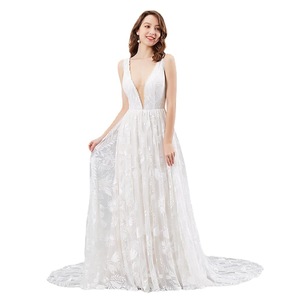 White V-Neck Sleeveless Chiffon Embroidery Wedding Dress Natural Waist Sheath Backless 2026 New Style - Product Image 5