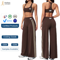 Ensemble de yoga effet seconde peau pour femme, 2 pièces : Soutien-gorge de sport dos nageur et pantalon taille haute à jambes larges, à rayures contrastées, effet ventre plat, extensible, OEM ODM