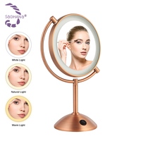 Miroir de maquillage personnalisé en usine Table de courtoisie circulaire sur pied double face Miroir de maquillage LED