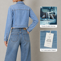 Chaqueta vaquera clásica para mujer al por mayor de fábrica, chaqueta vaquera corta, chaqueta vaquera de lavado claro, estilo de manga larga para boutiques y minoristas.