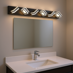Applique murale LED moderne à 6 lumières, 40 pouces, en fer noir et acrylique, à intensité variable, blanc chaud, pour miroir de salle de bain - Product Image 2