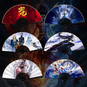 Fatingna, venta al por mayor, abanico plegable de tela de seda impresa de doble cara, Ao <span class=keywords><strong>Bing</strong></span>, dibujos animados, Año Nuevo chino, Nezha Devil Boy, artesanías de bambú - Product Image 3
