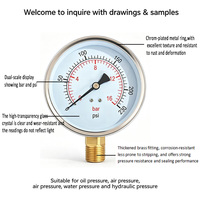 Radial Pressure Gauge 0-16bar 230psi Stainless Steel Case Brass Connector Air Compressor Pressure Meter