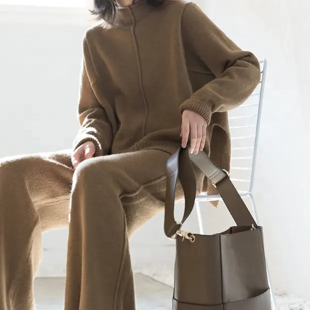 2022 autumn winter casual thick cashmere knit with long pant sweater sets women