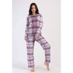 KADIN P.SUPREM XXL GOMLEK YAKA TAMAMI DUGMELI UZUN KOL ETEGI OVAL CEPLI PIJAMA TAKIM - สีเทา - สีเทา - Product Image 1