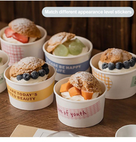 Bol à salade en papier kraft blanc biodégradable et compostable avec couvercle en PET, idéal pour la crème glacée, les gâteaux, les nouilles, les biscuits, petit bol à paroi simple