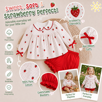 Puresun Vente en gros personnalisée Ensemble de bloomers 2 pièces en coton 100% avec broderie fraise et imprimé pois, col Peter, pour filles de 2 à 8 ans
