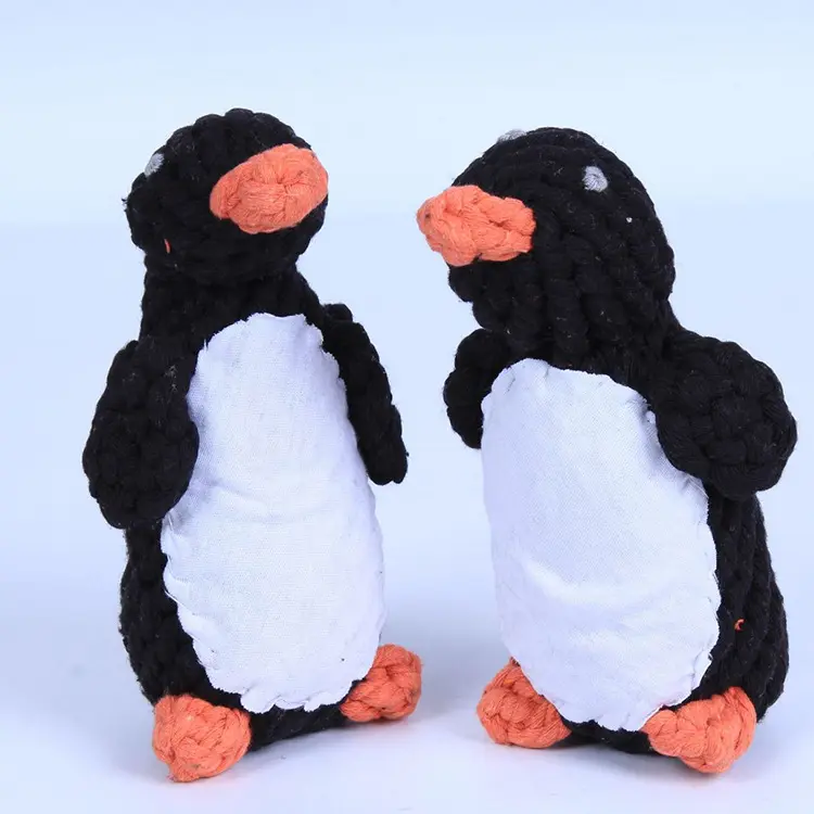 Mainan tali katun hewan peliharaan berbentuk Penguin mainan kunyah gigit anjing mainan simpul anjing kecil dan menengah