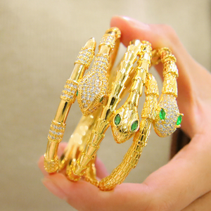 Conjunto de Anillos y Brazaletes de Lujo con Cabeza de Serpiente, Chapado en Oro de 21k, con Circonitas, Estilo Punk, para Mujer, para Fiestas - Product Image 4
