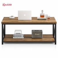 Table basse moderne en métal et bois avec rangement, design rectangulaire compact, multifonctionnelle pour salon
