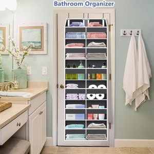Organisateur de porte suspendu 6 niveaux, 12 poches frontales, 12 poches en filet, gris foncé, rangement mural à suspendre derrière la porte - Product Image 6