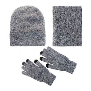 Custom Logo Private Label Wholesale Winter Mittens Warm Knitted Hats Beanie Hat Capuchon Tapa Pet Bibs Three-Piece - Product Image 3