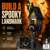 Set Bangunan Rumah Hantu Halloween Dua Bunga, Kuburan Berpagar, Tengkorak Labu, Arsitektur Gotik, Mainan untuk Remaja CN ZHE