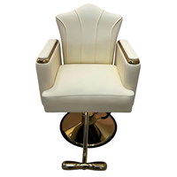 Fauteuil de Barbier Professionnel de Luxe en Cuir Blanc Doré Hydraulique Pliable et Réglable, Chaise Pivotante de Salon pour Salon de Coiffure et Salon à Domicile
