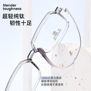 Montures de lunettes polygonales irrégulières de l'Université Nationale d'Optique, monture complète, branches transparentes en titane pur, unisexe adulte - Product Image 2