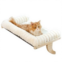 Valigogo Cloud-Soft Perchoir orthopédique pour chat sur le rebord de la fenêtre, housse amovible en fausse fourrure, structure en bois massif, cadre en métal robuste - Grand hamac pour chat
