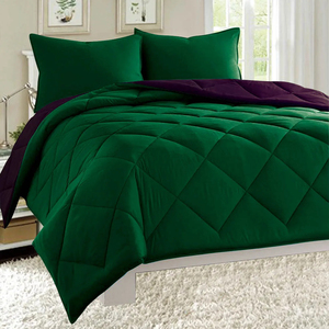 Couette matelassée réversible vert émeraude et violet, garnissage polyester, taille Queen, lavable en machine, usage hivernal, hypoallergénique - Product Image 2