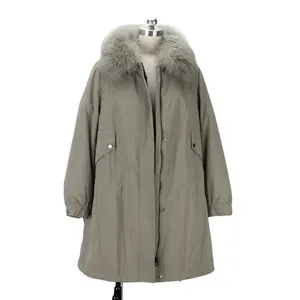 Manteau à grande capuche Parka fourrure chaude femme 2024 décontracté tissé long tricoté coton dames hiver Long manteau de fourrure