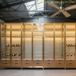 Portes de placard, de bibliothèque et de cave <span class=keywords><strong>à</strong></span> vin en verre trempé avec cadre en aluminium moderne personnalisé, bord étroit, <span class=keywords><strong>plat</strong></span>, pour hôtel - Product Image 1