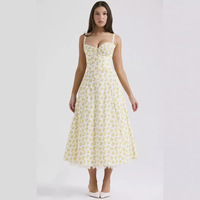 Gaun Vintage Eropa Amerika Seri Floral Elegan Gaya Prancis Musim Panas Tanpa Tali Anti-Statis 2XL Pelangsing Model A-Line Pinggang Tinggi