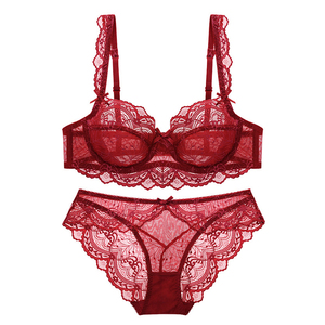 Conjunto de sujetador y bragas transparentes ultrafinos de encaje Sexy, conjunto de ropa interior de talla grande, lencería para mujer, sujetadores a B C D E Cup 95C 95D - Product Image 4