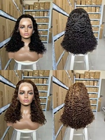 Perruque brésilienne Remy transparente à densité 250 %, 100 % cheveux naturels ondulés, sans colle, avec baby hair, teinte noire – Vente chaude usine