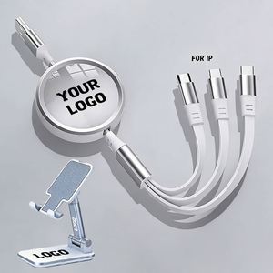 Cable de Carga Retráctil de Triple Puerto para Dispositivos Micro y USB C, de Silicona Plana, Ideal para Viajes, Regalo Promocional - Product Image 1