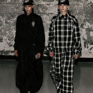 Ensemble de survêtement à carreaux pour <span class=keywords><strong>homme</strong></span>, 2 pièces, veste zippée surdimensionnée et pantalon <span class=keywords><strong>large</strong></span>, tenue décontractée streetwear - Product Image 2