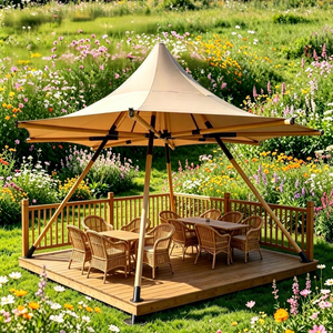 Abri à baldaquin d'inspiration indienne avec poteaux en bois durables pour événements côtiers, fêtes sur pelouse et usage commercial - Product Image 1
