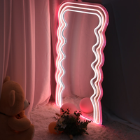 Miroir LED Néon Personnalisé à Ondes Irrégulières, Enseigne Murale Flexible en Néon, Art Mural Encadré pour Salon et Bar
