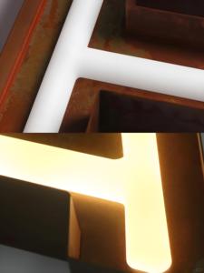 Custom 3d <span class=keywords><strong>Led</strong></span> Licht Metalen Bord Waterdicht Zakelijk Restaurant Schoonheidssalon Logo Roestige Letter Shell Ingebed <span class=keywords><strong>Neon</strong></span> Bord