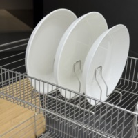 Égouttoir à vaisselle moderne carré à 2 niveaux en acier inoxydable 304 durable, organisateur d'évier gain de place pour assiettes et bols