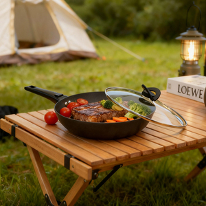 Customizable Aluminum Alloy <strong>Frying</strong> <strong>Pan</strong> Detachable Handle <strong>Portable</strong> Design Dishwasher Safe Outdoor Camping Cooking - Product Image 3
