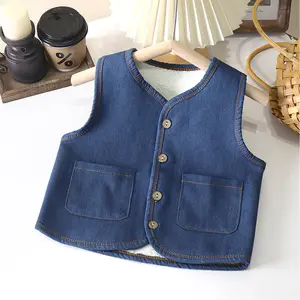 Gilet di jeans senza maniche per bambini autunno e inverno in tinta unita gilet per bambina