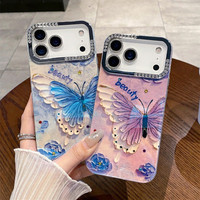 Coque de téléphone papillon pour filles avec lentille IMD effet diamant et lumière bleue pour iPhone 17Air 16plus 15promax 14 13 12 11, coque arrière fleurie, vente en gros