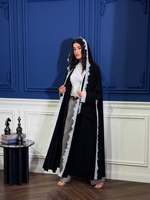 Abaya noire à capuche Hafizah avec dentelle blanche, robe musulmane de Dubaï, vente en gros, Kaftan Ramadan Aïd 2026, fournisseur d'usine, commande en gros