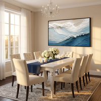 Peinture à l'huile texturée contemporaine bleue et blanche, minimaliste, artisanale, sur toile, décorative, nature morte