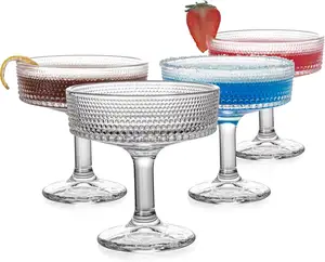 Bar Drinking 7 oz Unique Beaded Vintage Martini Cocktail Coupe Glasses for Cocktail, Wine, Champagne & Gift