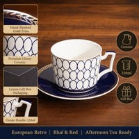 Tasse à café en céramique de luxe, style nordique géométrique, bord doré, tasse à thé en porcelaine résistante à la chaleur, ensemble avec coffret cadeau haut de gamme