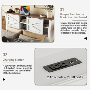Cama de Plataforma Estilo Rústico con Cabecera con Almacenamiento y Estación de Carga, Juego de Dormitorio de 3 Piezas - Product Image 4