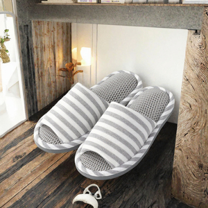 Pantuflas de Lino a Rayas para Interiores, Sandalias Abiertas Tipo Mule, Transpirables, Antideslizantes, con Suela Suave, para el Hogar y el Dormitorio - Product Image 3