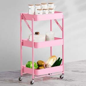 Customize 3-Layer Foldable Metal Utility Cart Space-Saving Functional Storage <b>Trolley</b> for Bedroom Kitchen Bathroom - Product Image 4