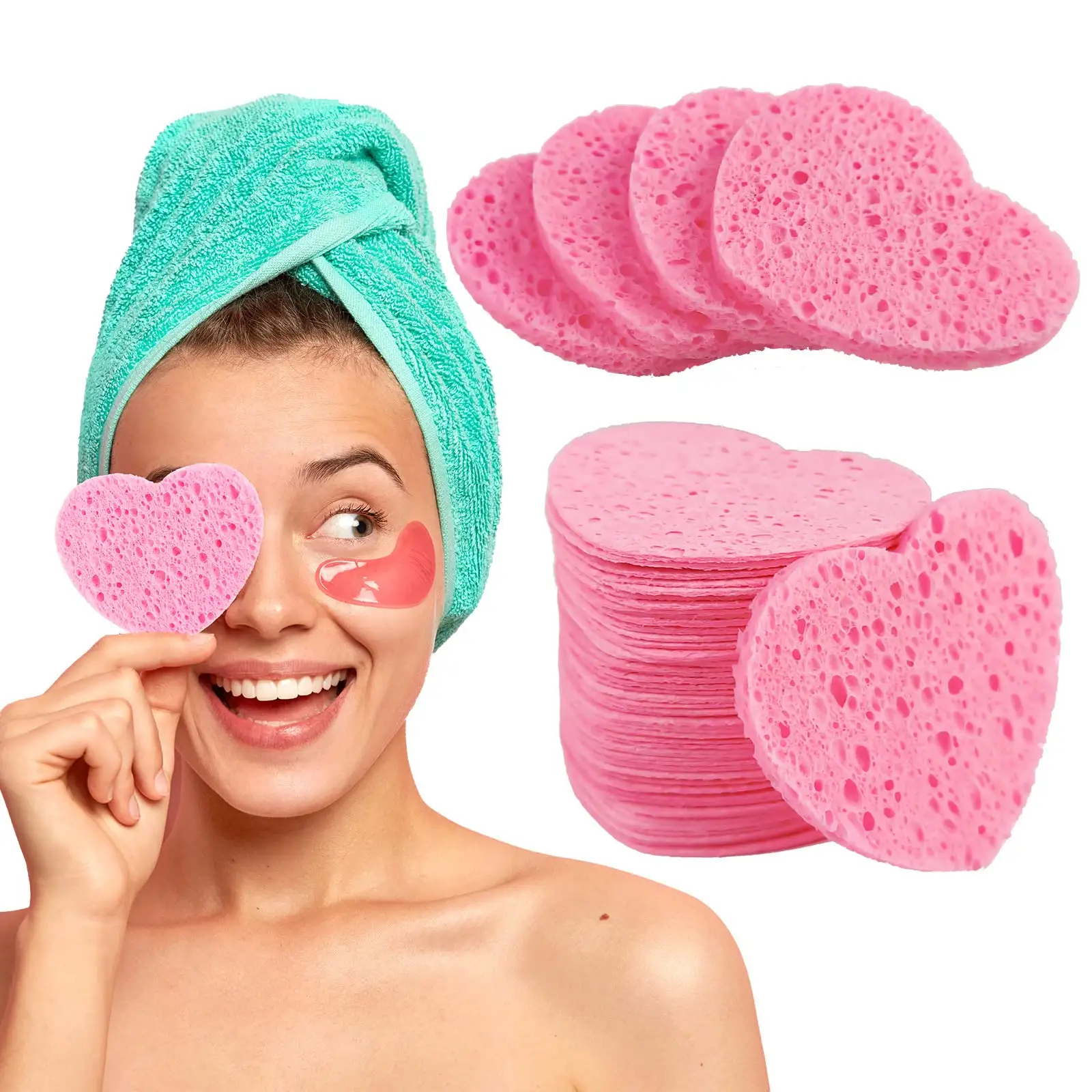 60 Stück natürliche reinigende herzförmige kosmetische Gesichts-Make-up-Schwämme