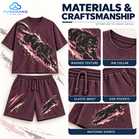 Ensemble deux pièces personnalisé style vintage américain : T-shirt en polyester/coton tricoté délavé 240 g/m² imprimé numériquement motifs crânes et short à cordon de serrage