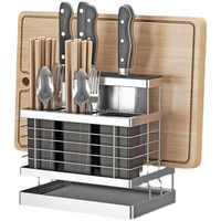 Accueil Cuisine Organisateur en acier inoxydable Conteneur Comptoir de rangement avec porte-couteau Boîte à couverts Planche à découper