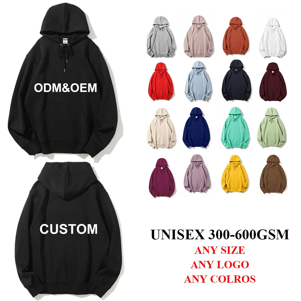 Custom Logo Men's Hoodies Sweatshirts Unisex Pullover Wholesale Various Colored 100% Cotton Embroidery Logo Blank Men Hoodies