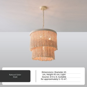 Lampe suspendue bohème à double rangée de pompons, faite à la main en <span class=keywords><strong>coton</strong></span>, style crème, pour chambre à coucher - Product Image 6